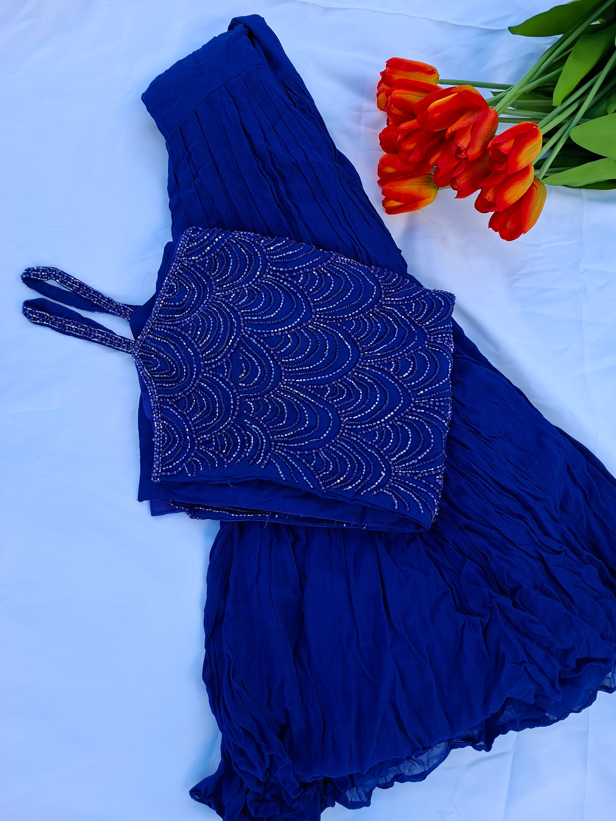 Royal Blue Crystal Rhinestone Kurti Salwar Set