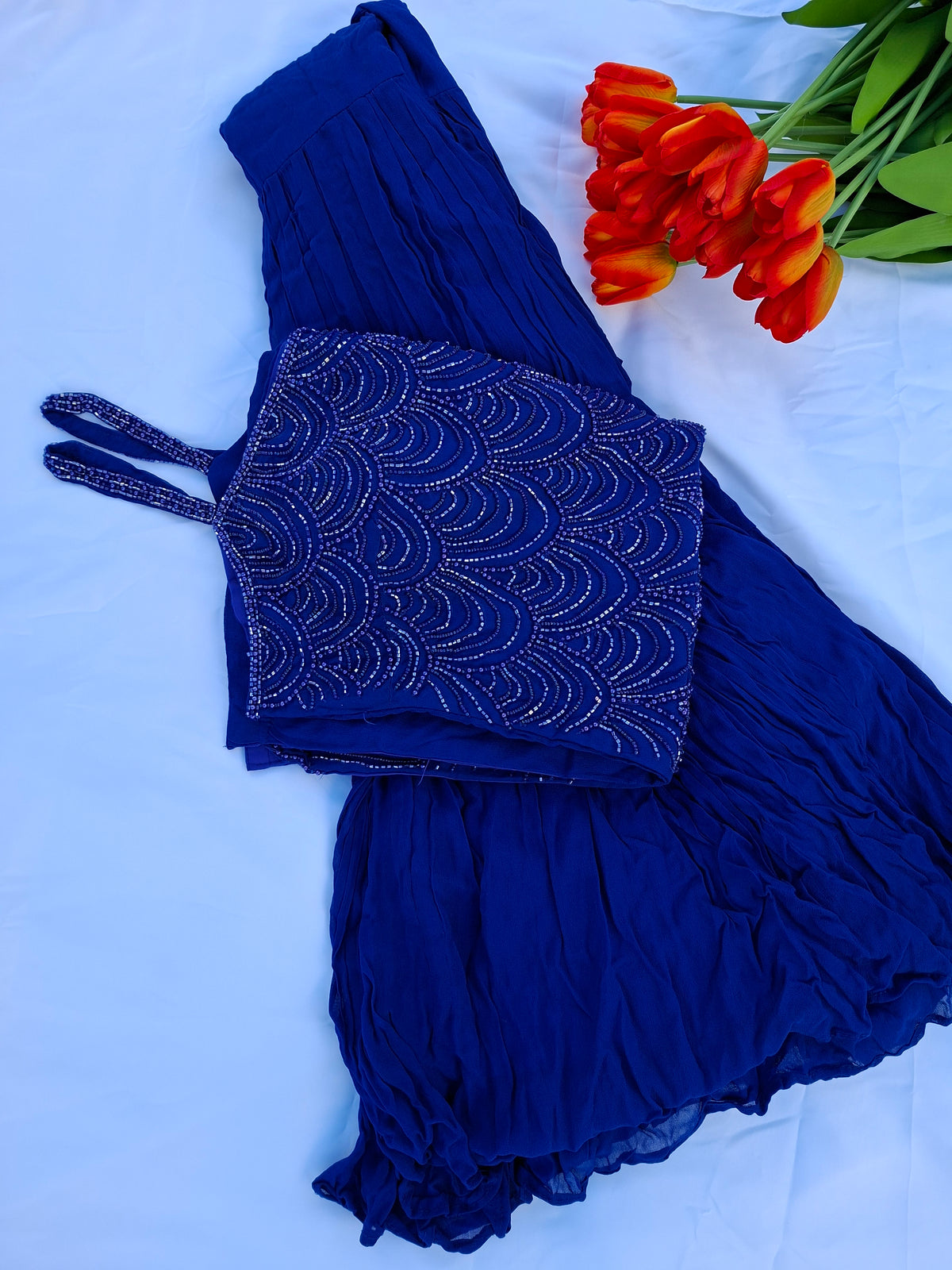 Royal Blue Crystal Rhinestone Kurti Salwar Set