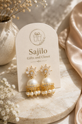 Gold Floral Marquise Stone and Pearl Drop Jhumka Earrings - Sold Out
