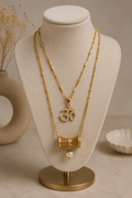 Double Layer Gold Om & Damru Charm Necklace