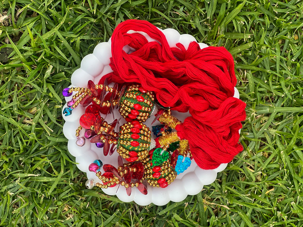 Lachha Dori Design 2 - Red with multicolour beads and sequins