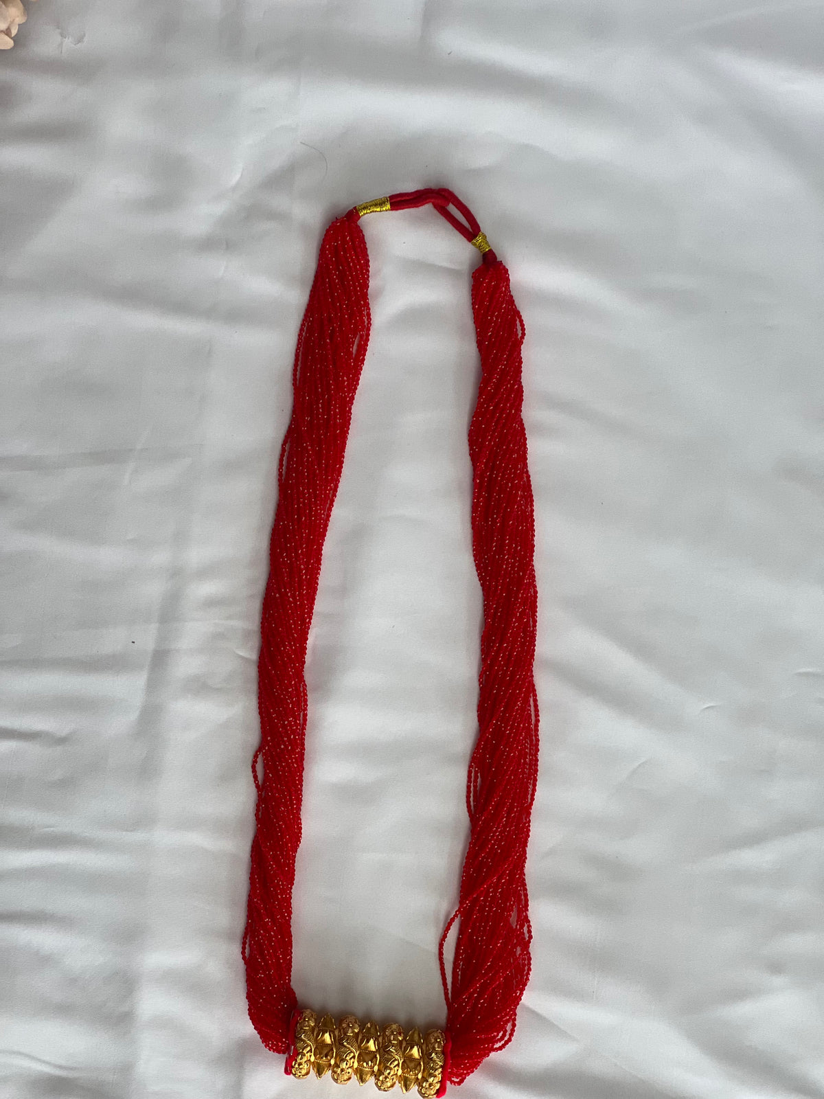Nepali Maili Tilhari Hydro Necklace — Red Beaded Traditional Tilhari with Gold-Tone | Bridal & Teej Jewellery