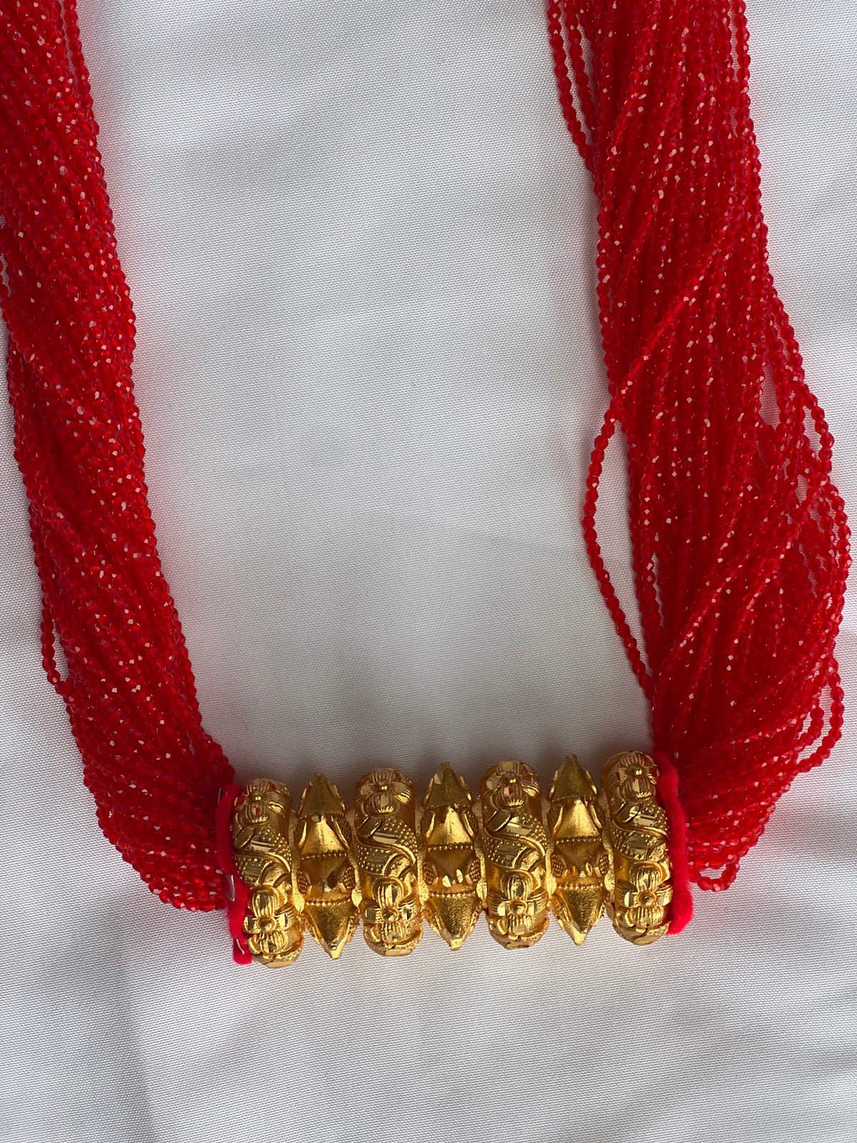 Nepali Maili Tilhari Hydro Necklace — Red Beaded Traditional Tilhari with Gold-Tone | Bridal & Teej Jewellery