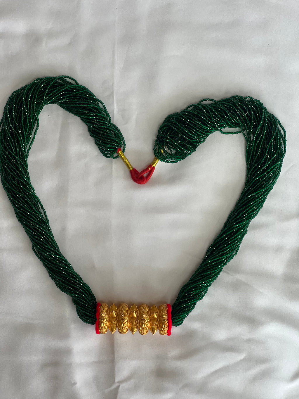 Nepali Maili Tilhari Hydro Necklace — Green Beaded Traditional Tilhari with Gold-Tone | Bridal & Teej Jewellery