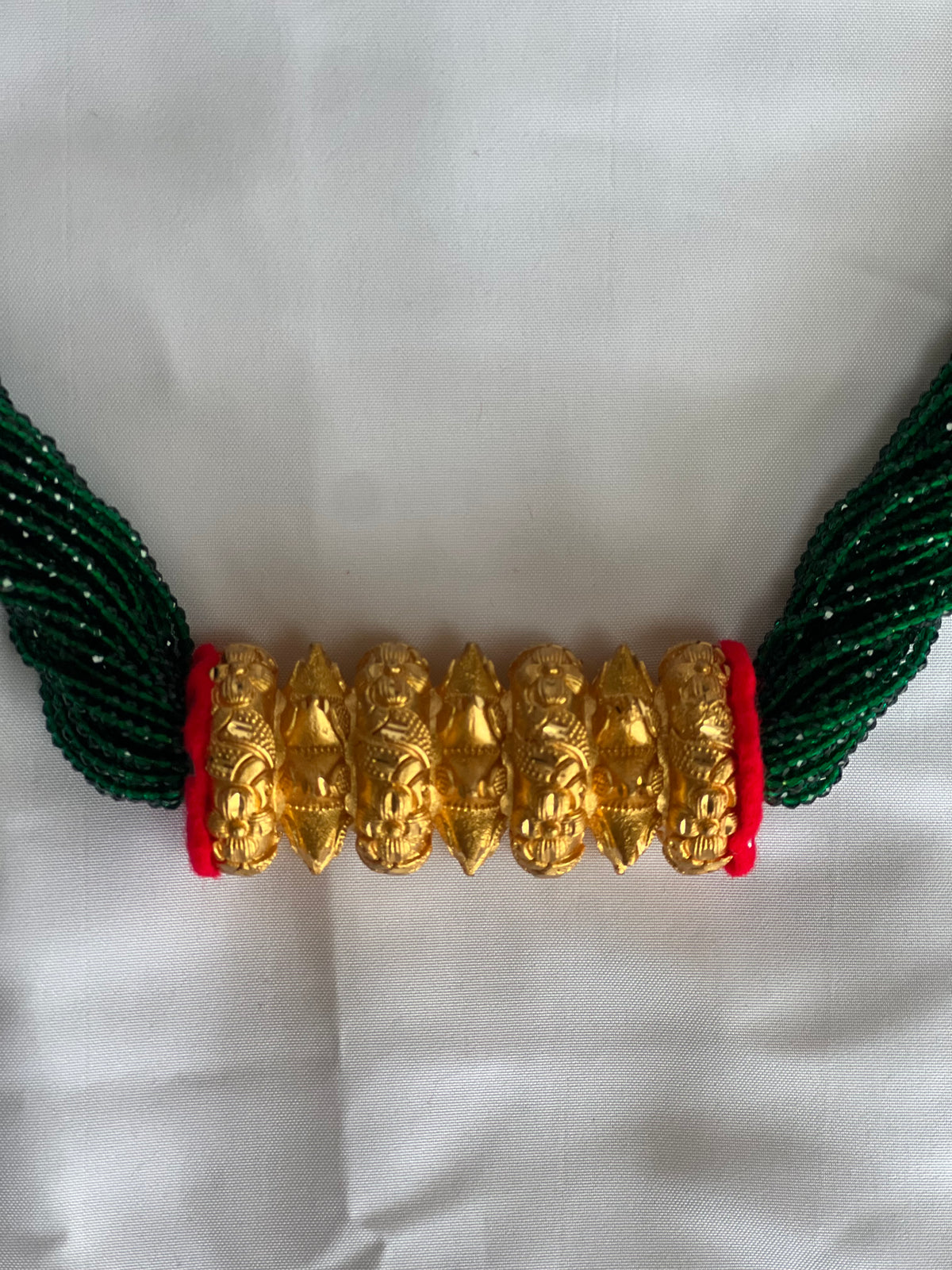 Nepali Maili Tilhari Hydro Necklace — Green Beaded Traditional Tilhari with Gold-Tone | Bridal & Teej Jewellery