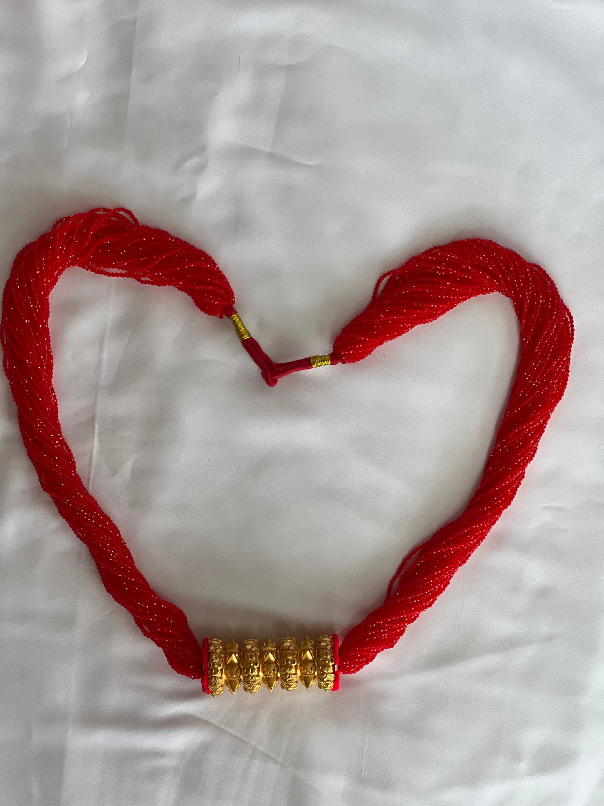 Nepali Maili Tilhari Hydro Necklace — Red Beaded Traditional Tilhari with Gold-Tone | Bridal & Teej Jewellery