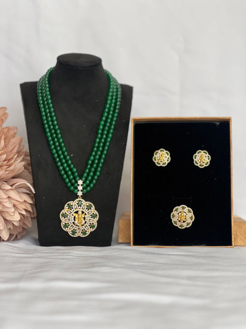 Boutique Ganesh Jade Green Beaded Necklace Set - Sold Out