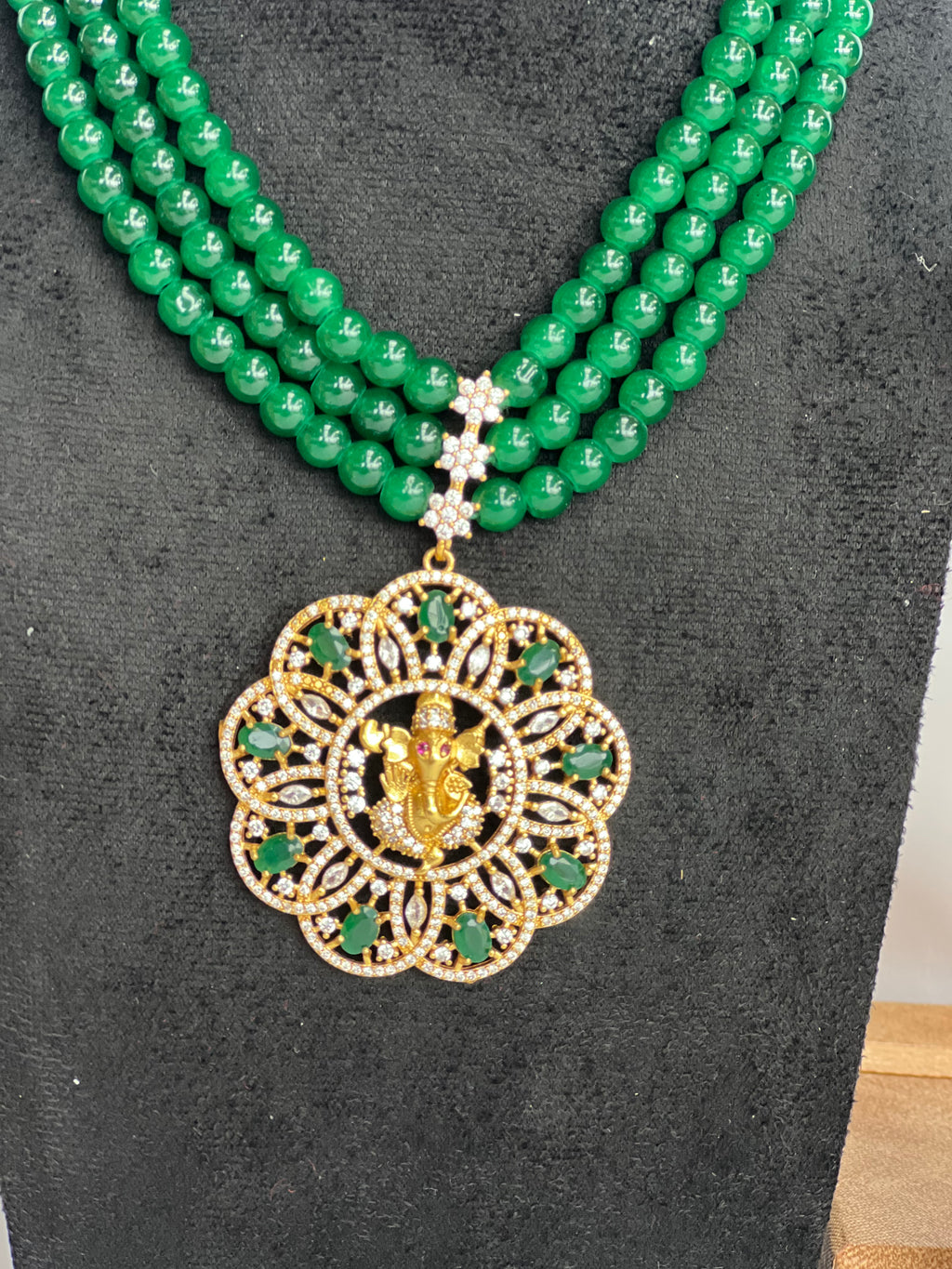 Boutique Ganesh Jade Green Beaded Necklace Set - Sold Out