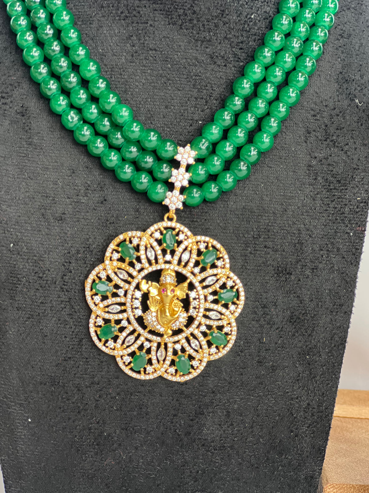 Boutique Ganesh Jade Green Beaded Necklace Set - Sold Out
