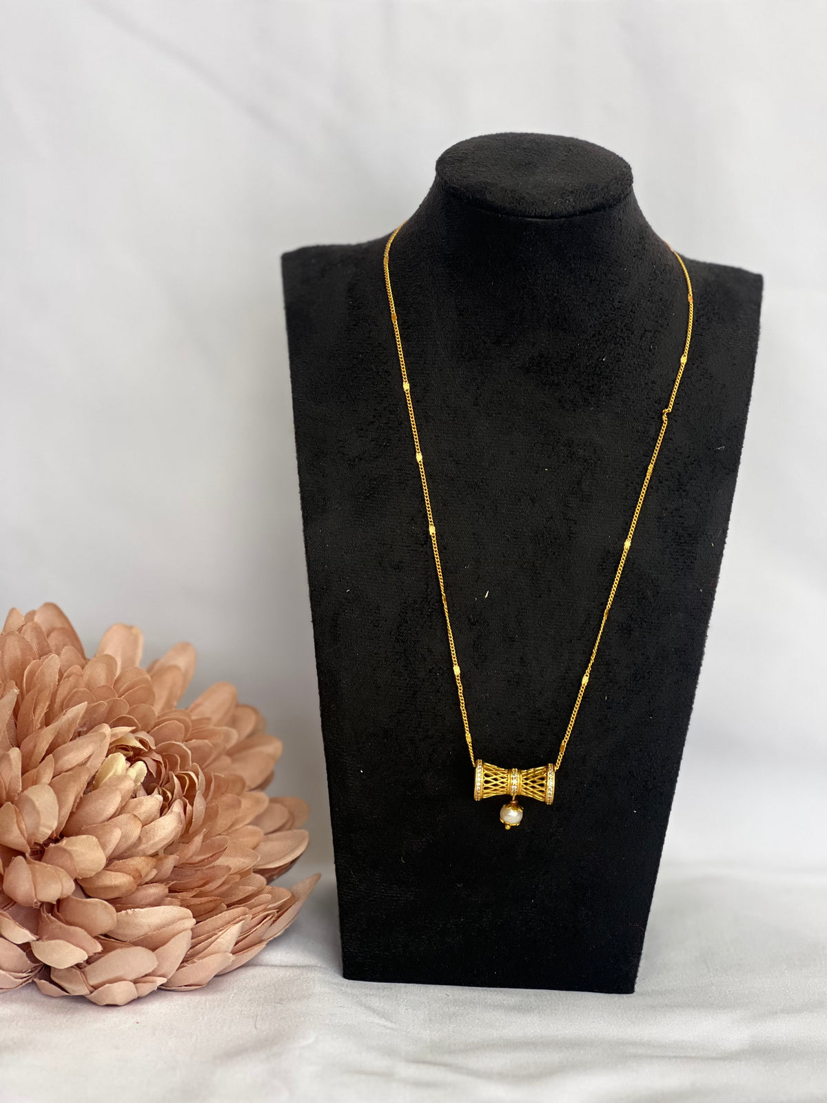 Nepali Damru Gold-Tone Pendant Necklace with Pearl Drop | Cultural Jewellery