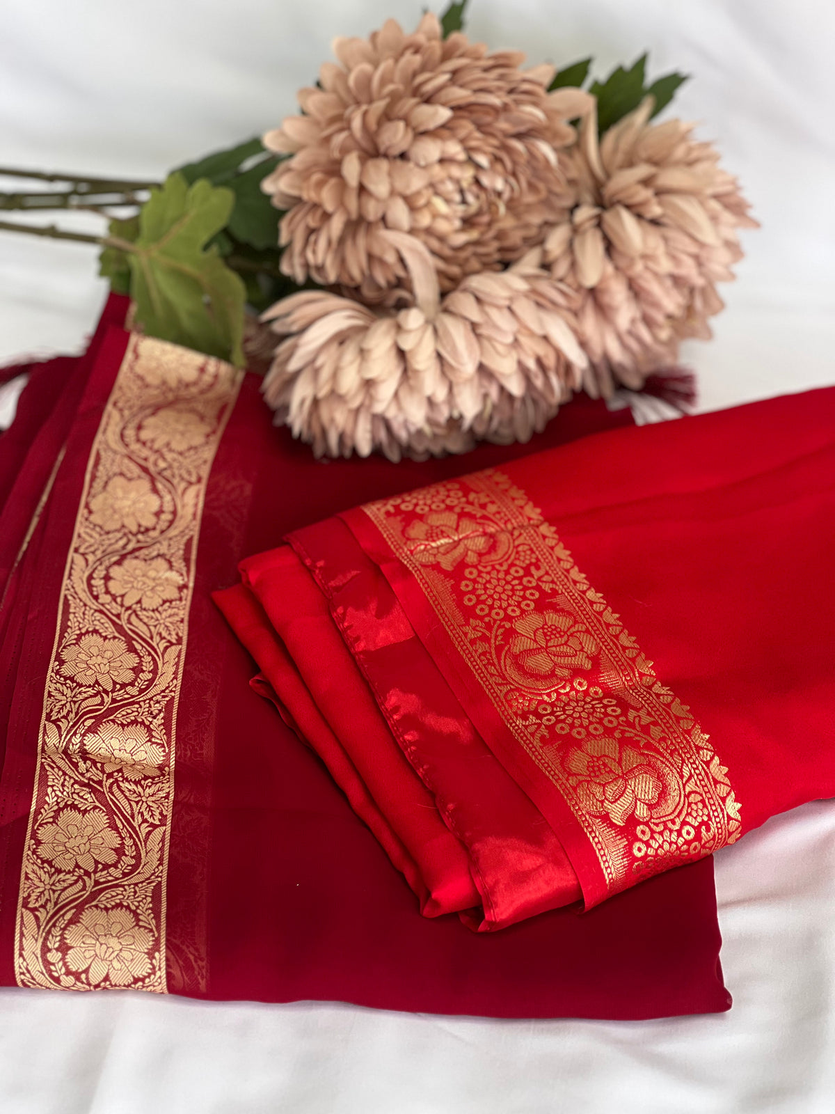 Crimson Red Banarasi Silk Saree with Gold Zari Border