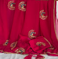 Boutique Saree Set — Deep Crimson Red Peacock Butti