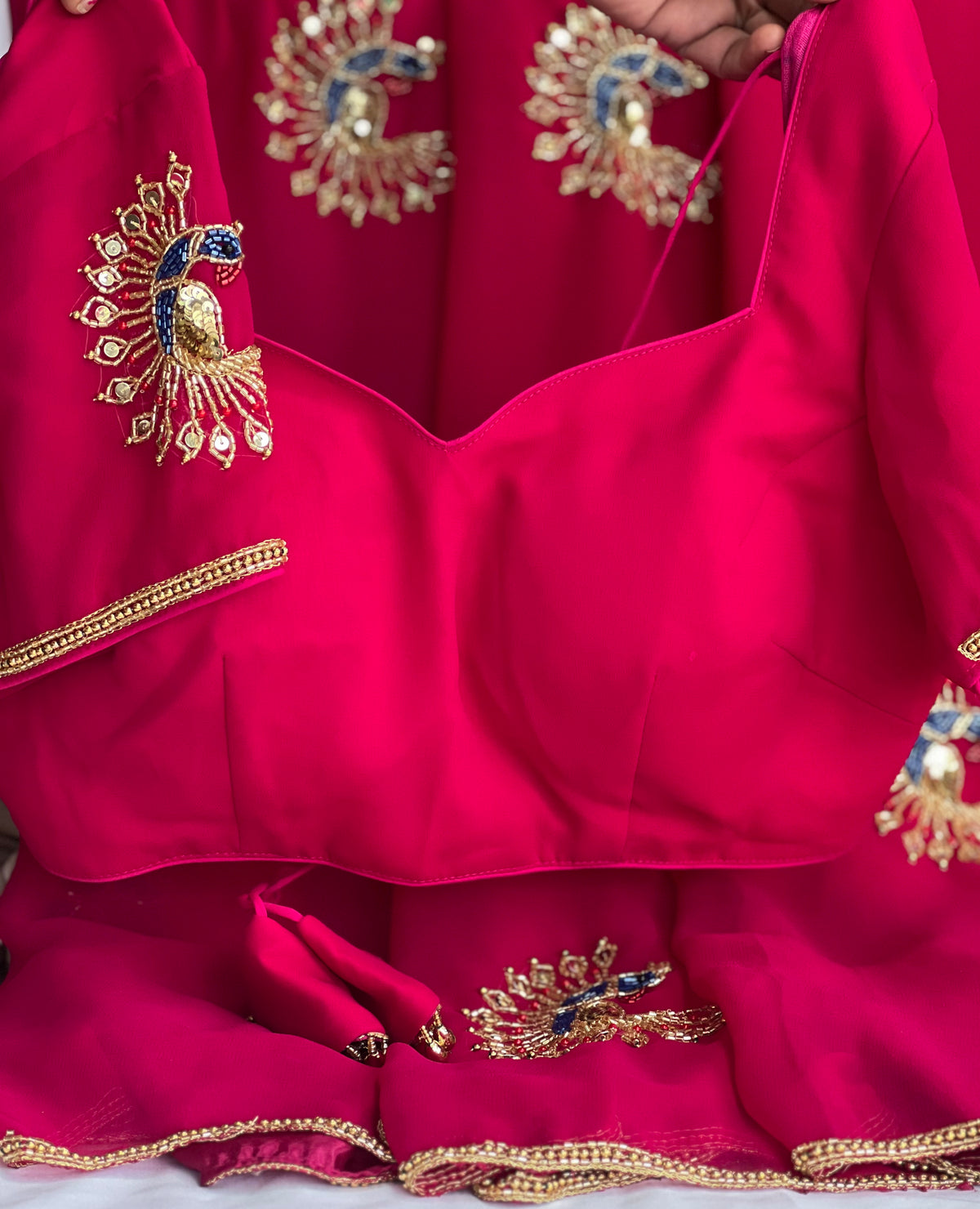 Boutique Saree Set — Deep Crimson Red Peacock Butti