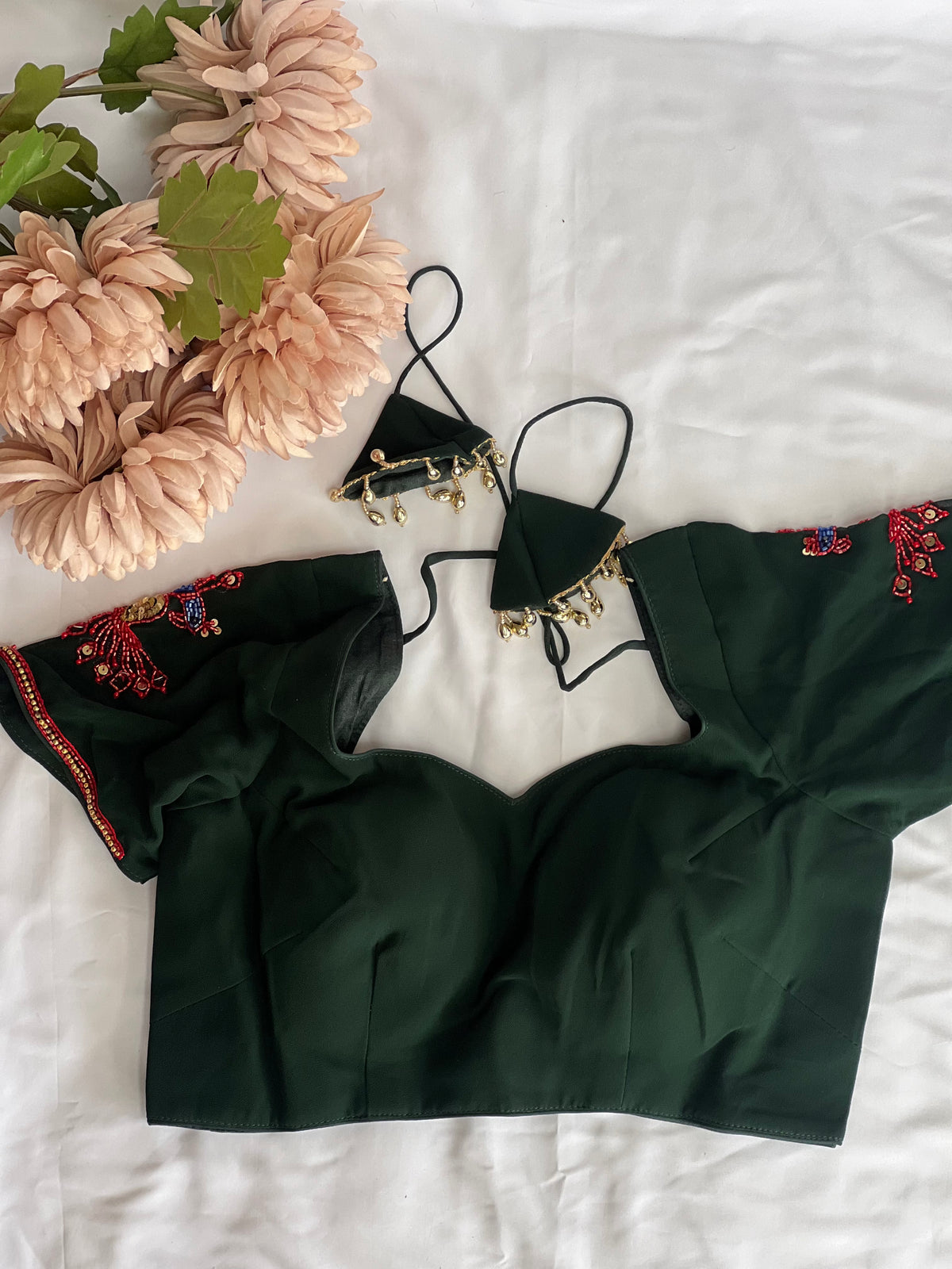 Boutique Saree Set — Dark Bottle Green Peacock Butti