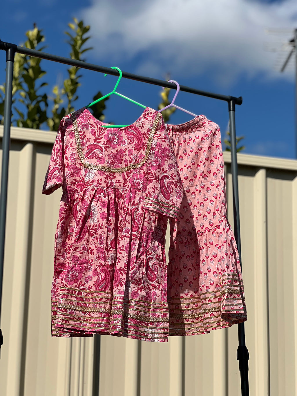 Kids Festive Frock — Pink Paisley & Sharara