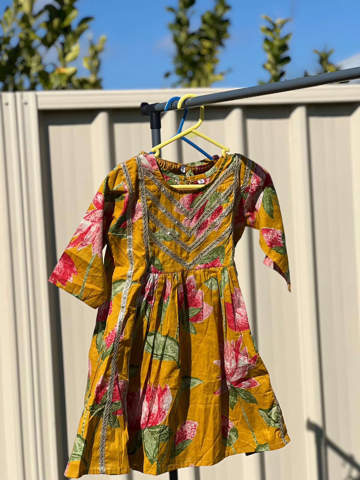 Kids Festive Kuthi — Yellow Floral Sharara Set