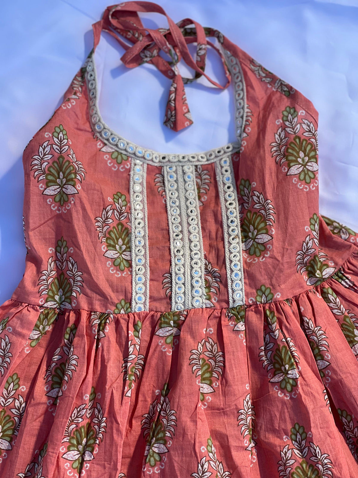 Kids Festive Kuthi — Peach Coral 3-Piece Set