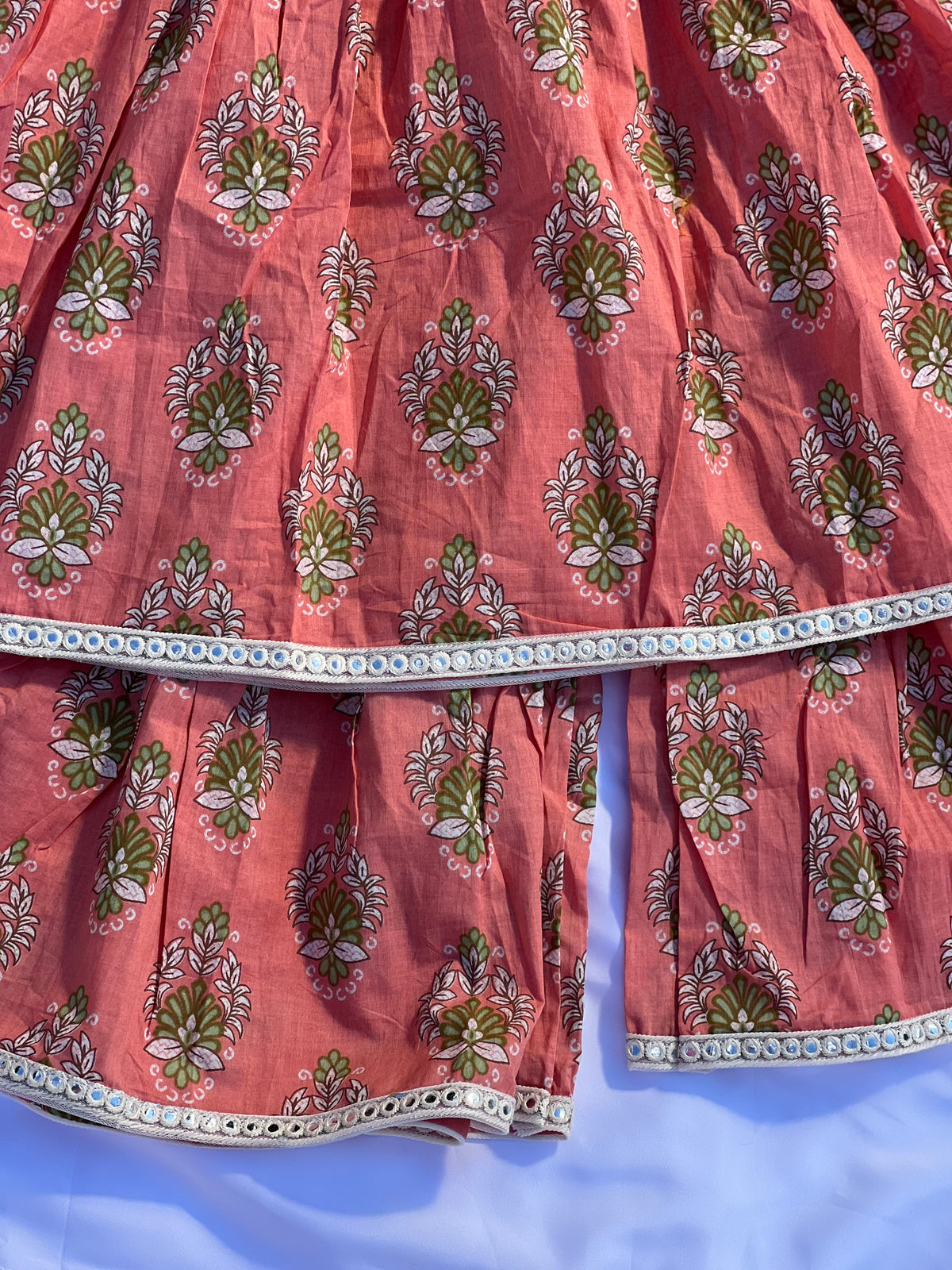 Kids Festive Kuthi — Peach Coral 3-Piece Set