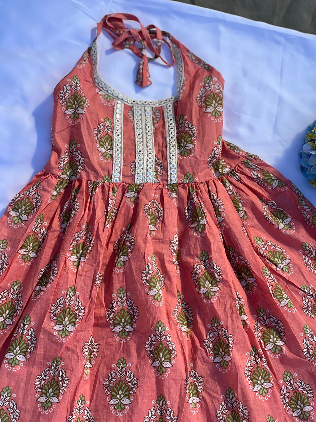 Kids Festive Kuthi — Peach Coral 3-Piece Set