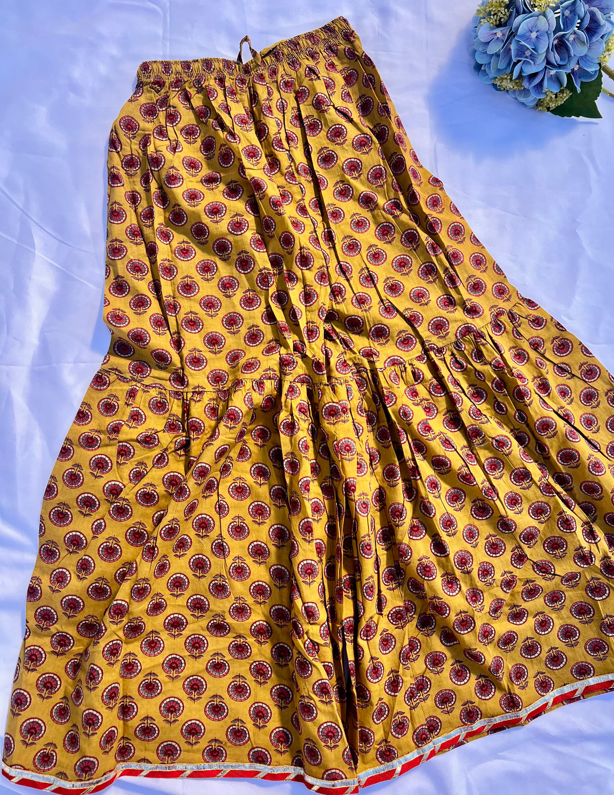 Kids Cotton Kurta Set - Mustard Floral Print