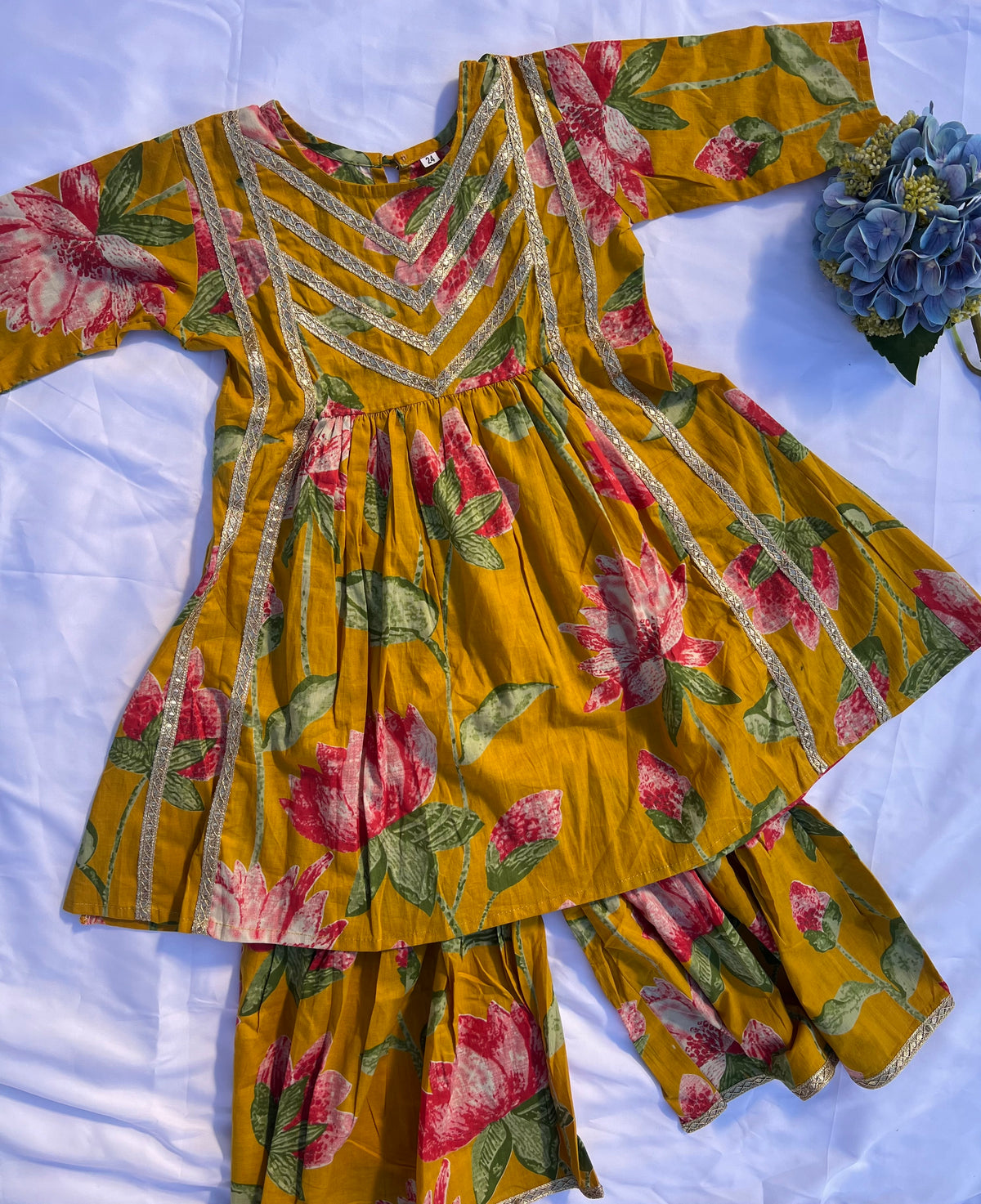 Kids Festive Kuthi — Yellow Floral Sharara Set