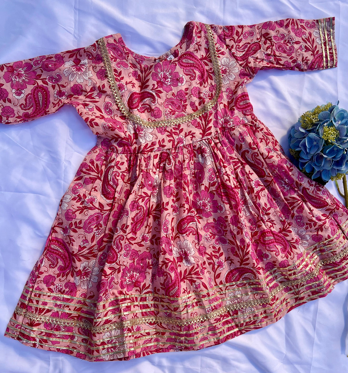 Kids Festive Frock — Pink Paisley & Sharara