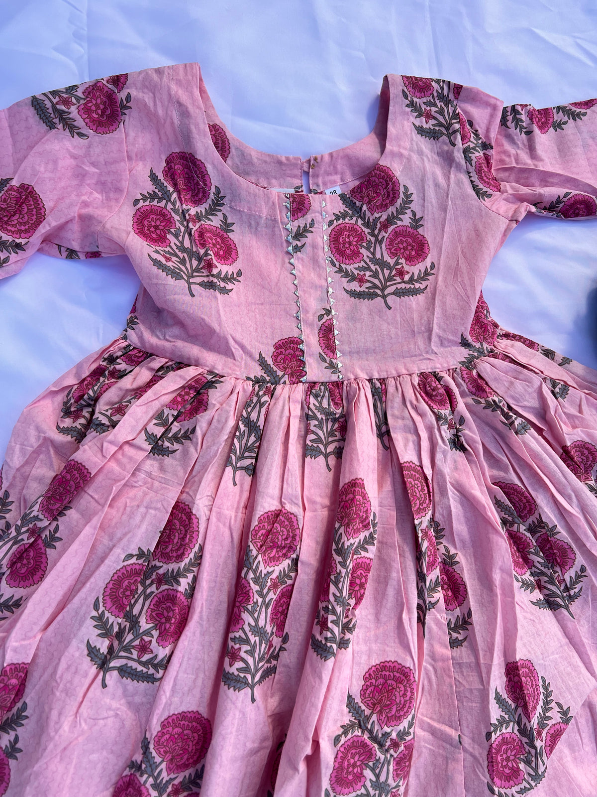 Kids Cotton Kurta Salwar Set - Pink Floral Block Print