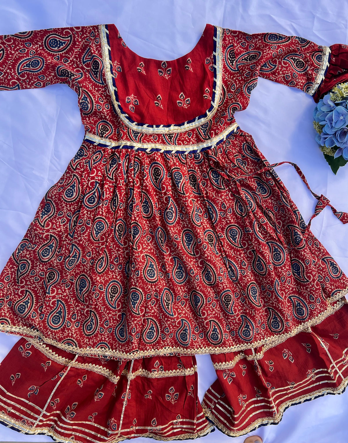 Kids Festive Kuthi — Deep Red Paisley