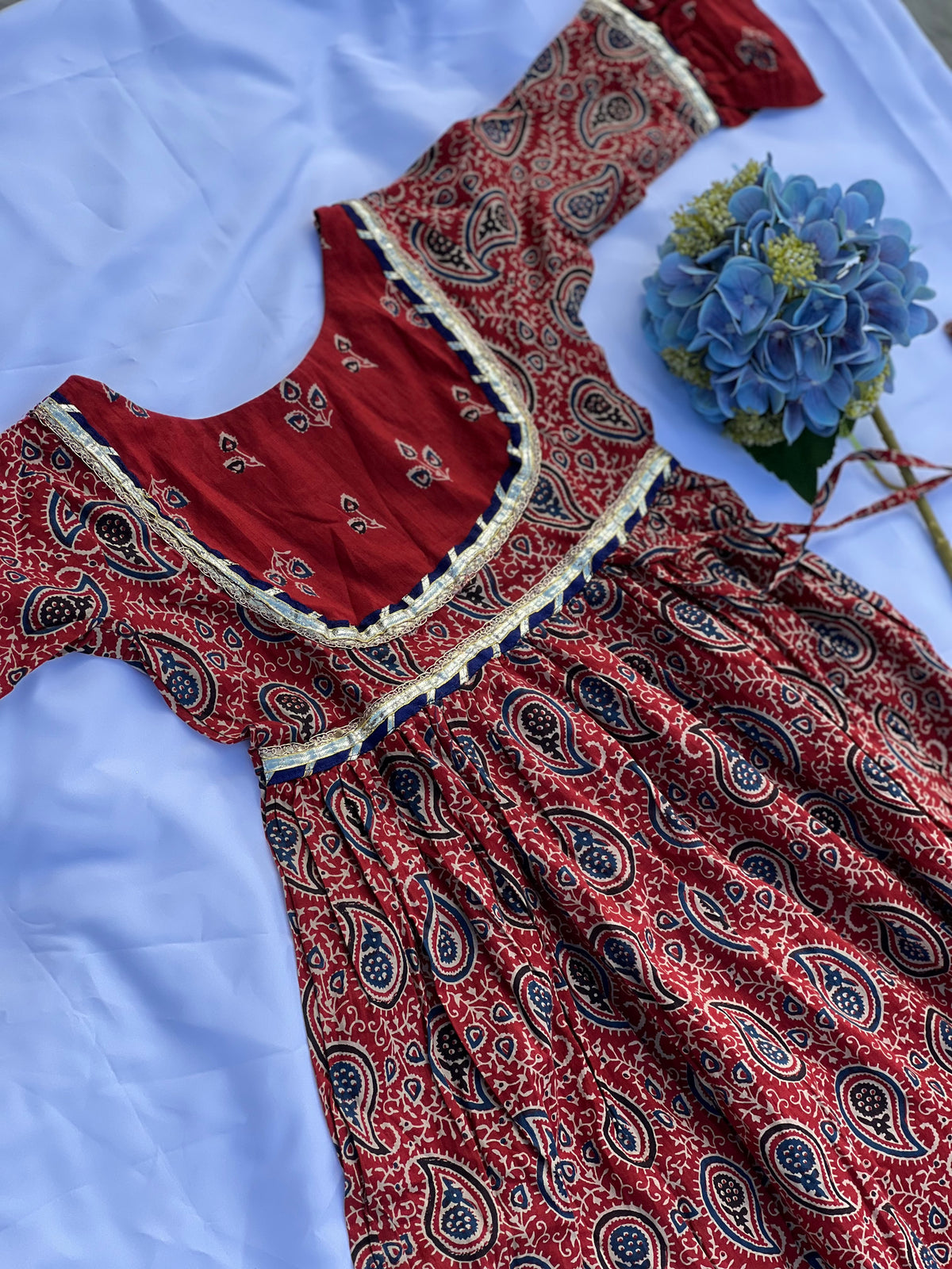Kids Festive Kuthi — Deep Red Paisley