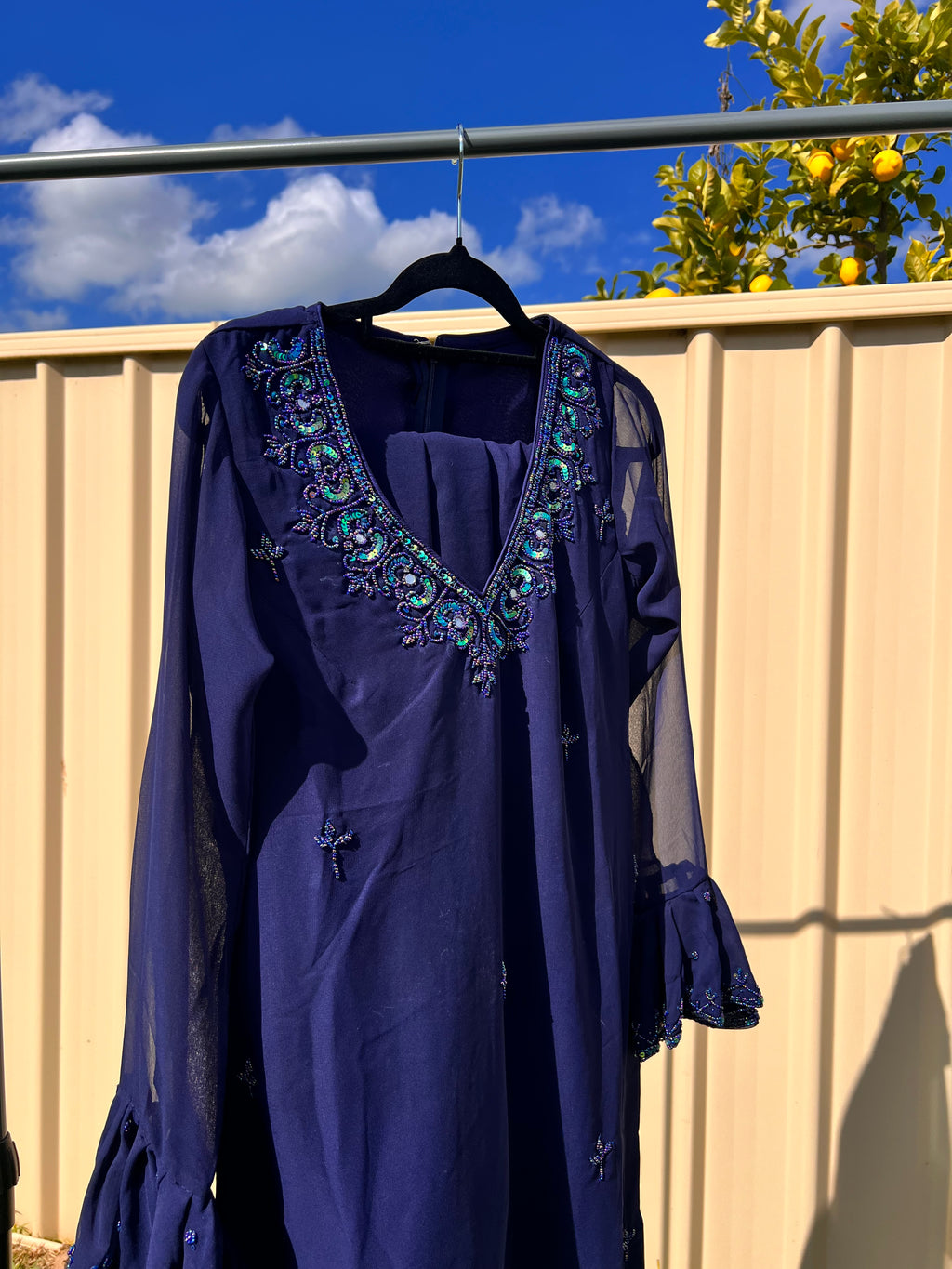 Navy Blue Embroidered Chiffon Kurti Set