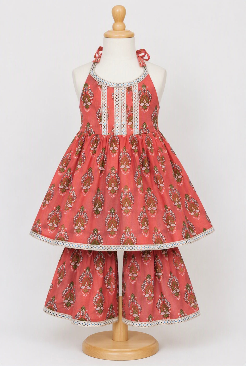 Kids Festive Kuthi — Peach Coral 3-Piece Set
