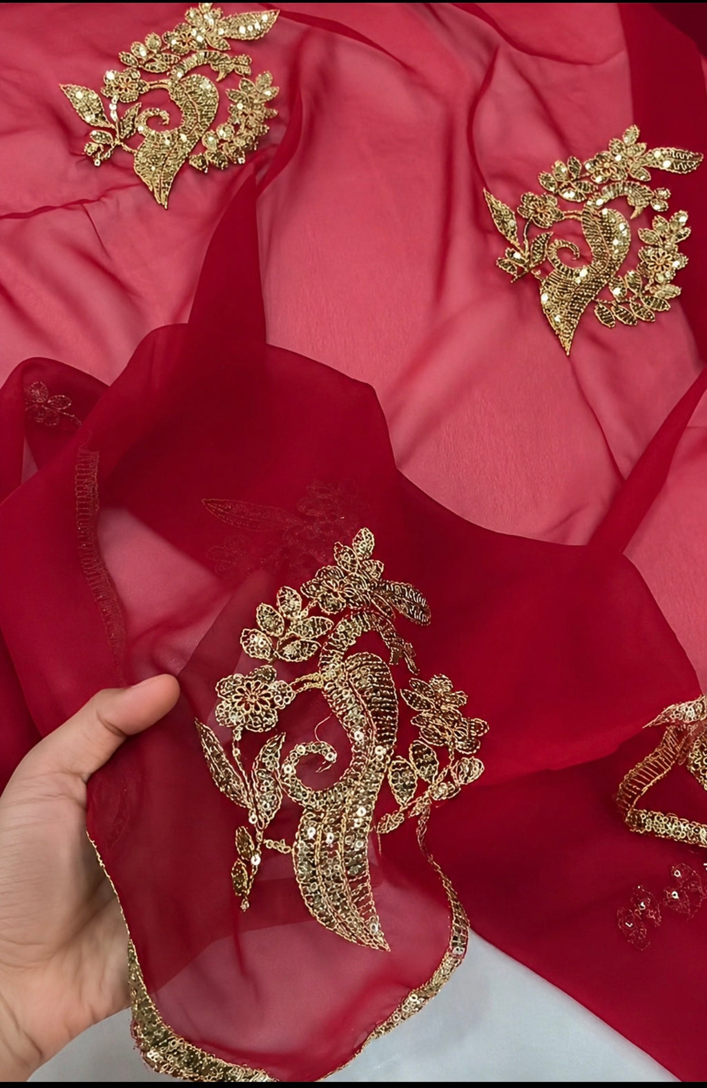 Red Georgette Saree with Gold Embroidery