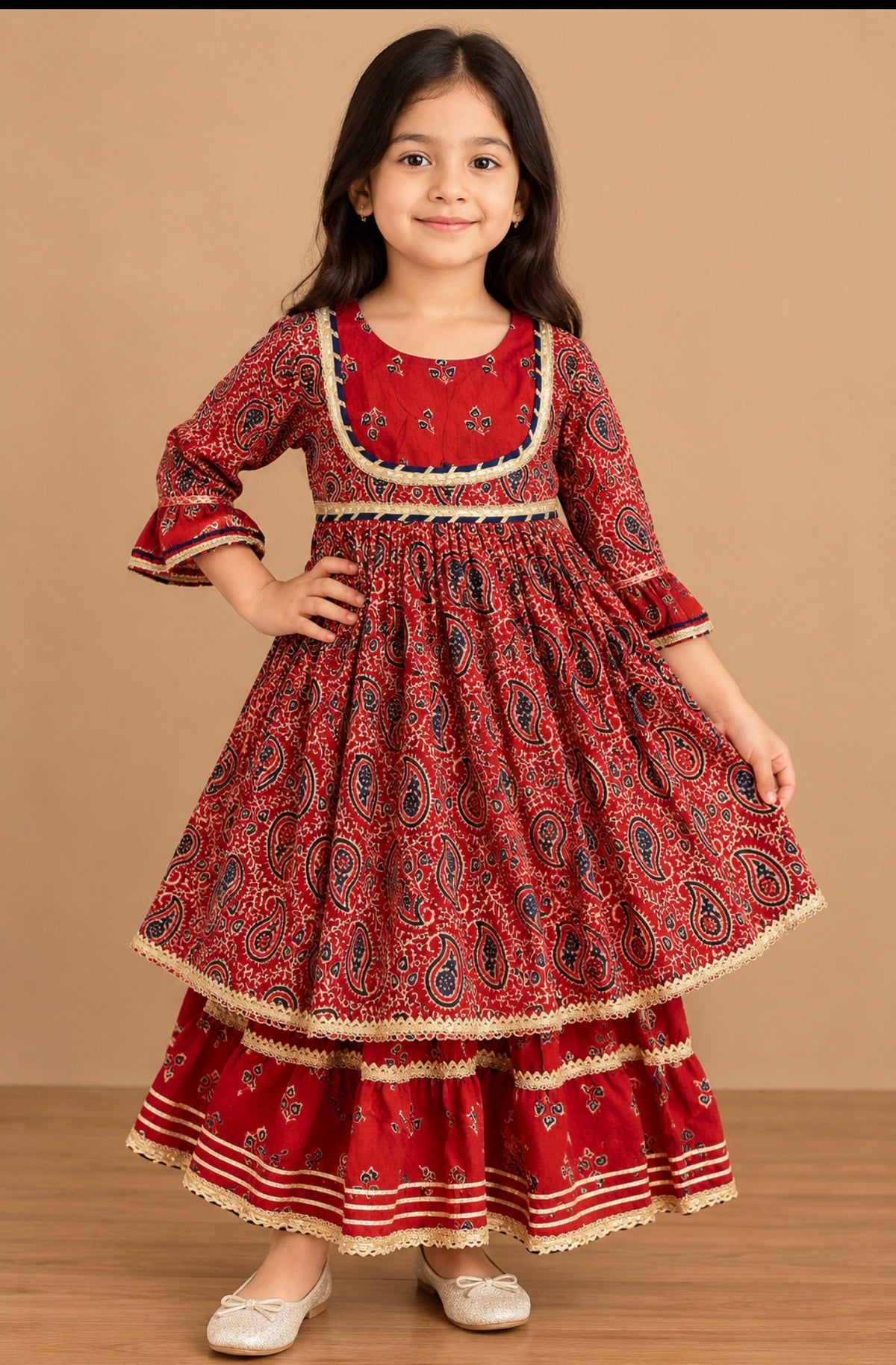 Kids Festive Kuthi — Deep Red Paisley