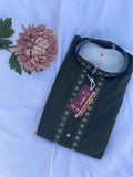 Men's Olive Green Embroidered Kurta with White Surwal - Size 42