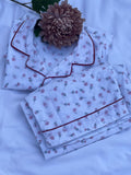 Premium Malmal Cotton PJ Set — Black Trim