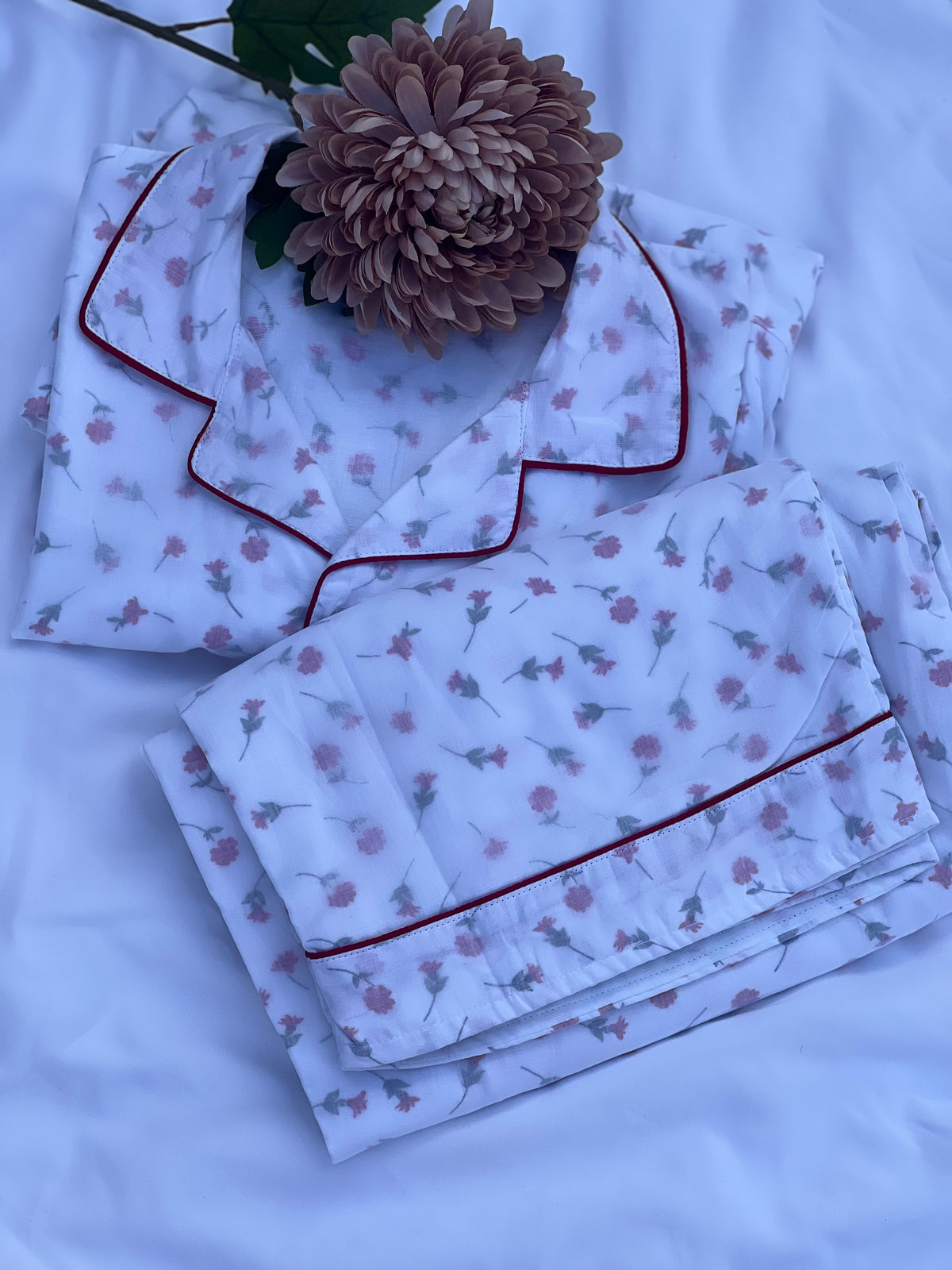Premium Malmal Cotton PJ Set — Black Trim