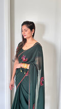 Boutique Saree Set — Dark Bottle Green Peacock Butti