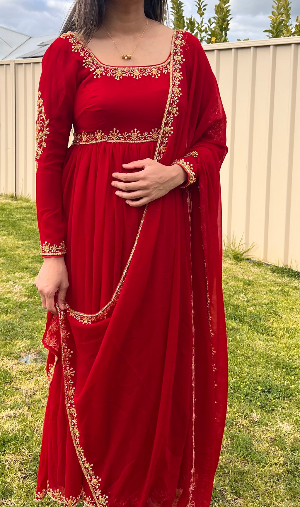 Rich red Anarkali full length with dupatta