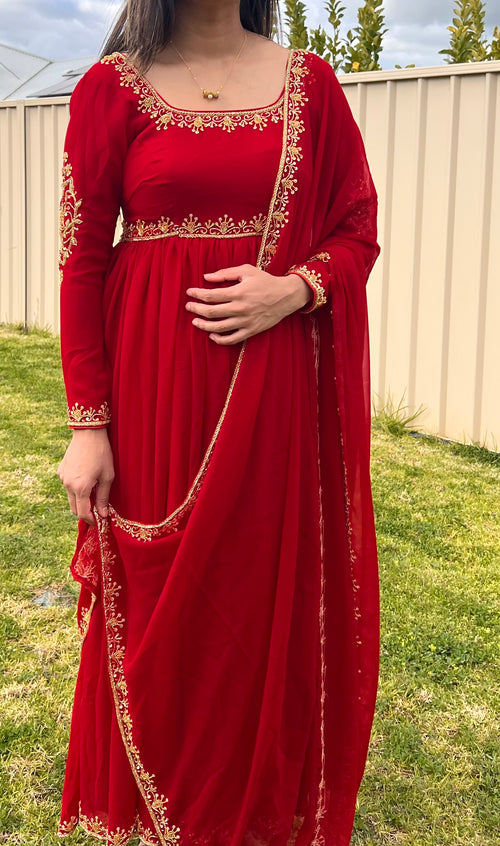 Rich red Anarkali full length with dupatta