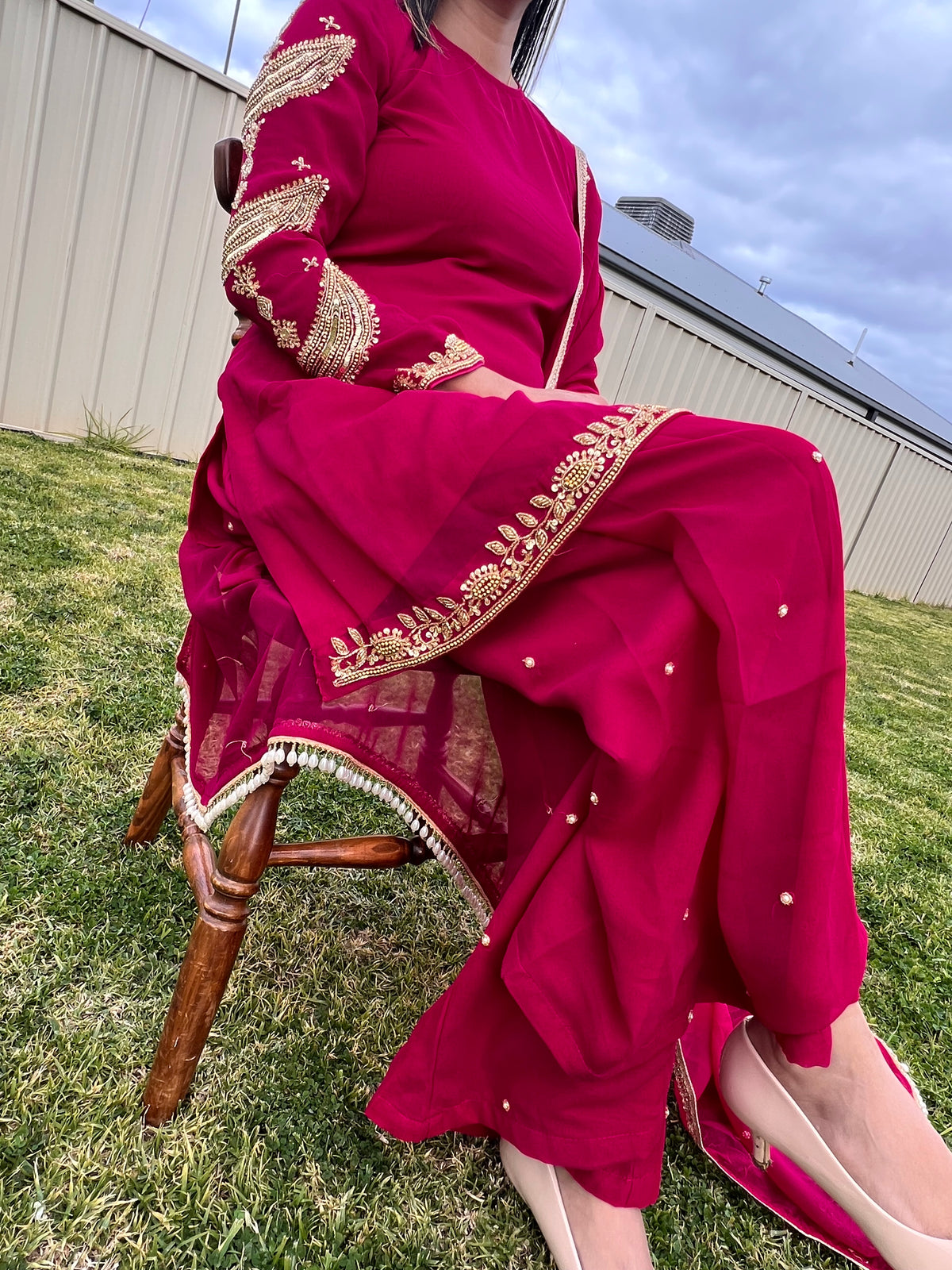 Boutique Hand Embroidery Kurta Salwar Set - Magenta - Sold Out