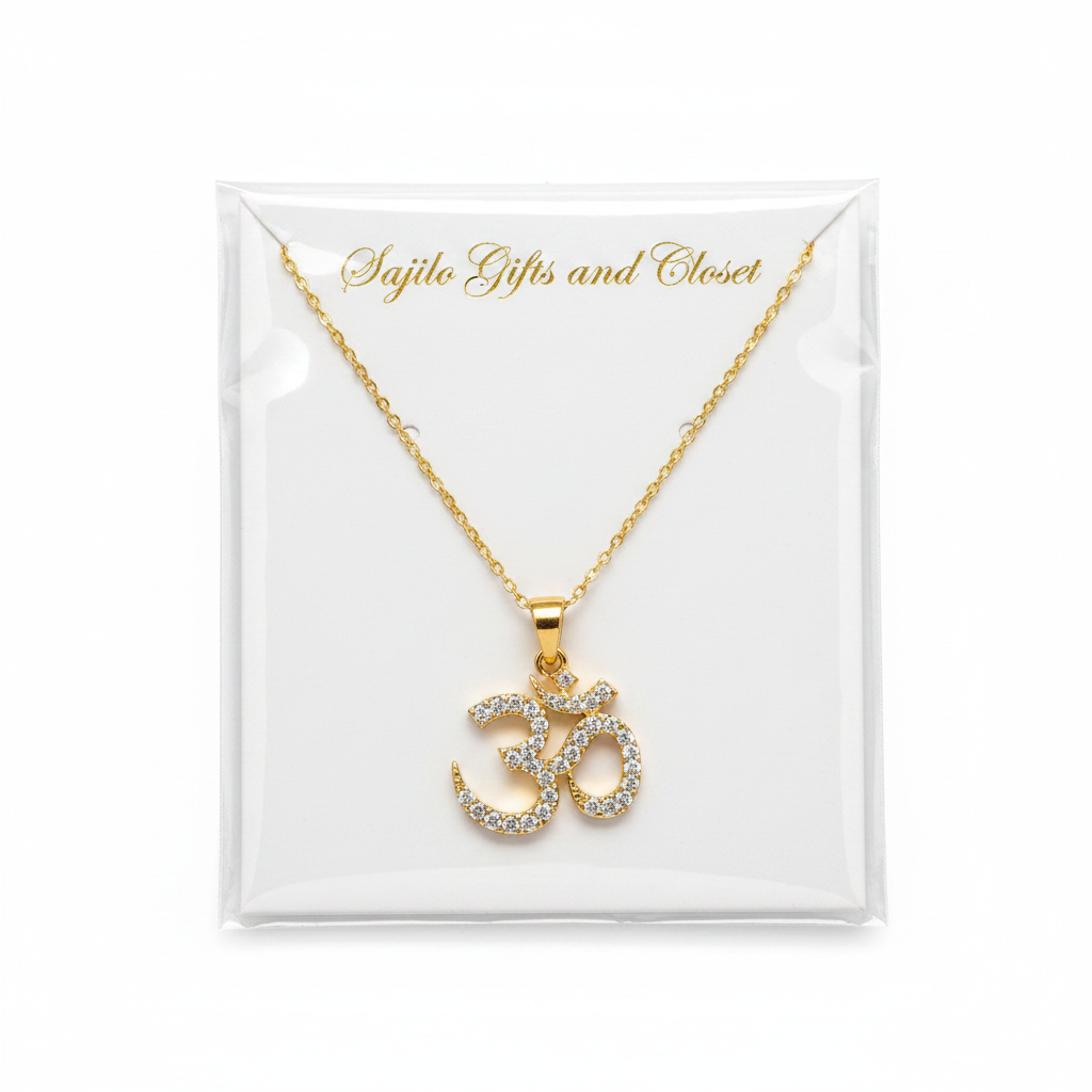 Om Aum CZ gold-tone pendant necklace product shot