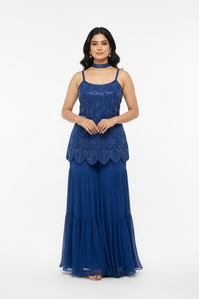 Royal Blue Crystal Rhinestone Kurti Salwar Set