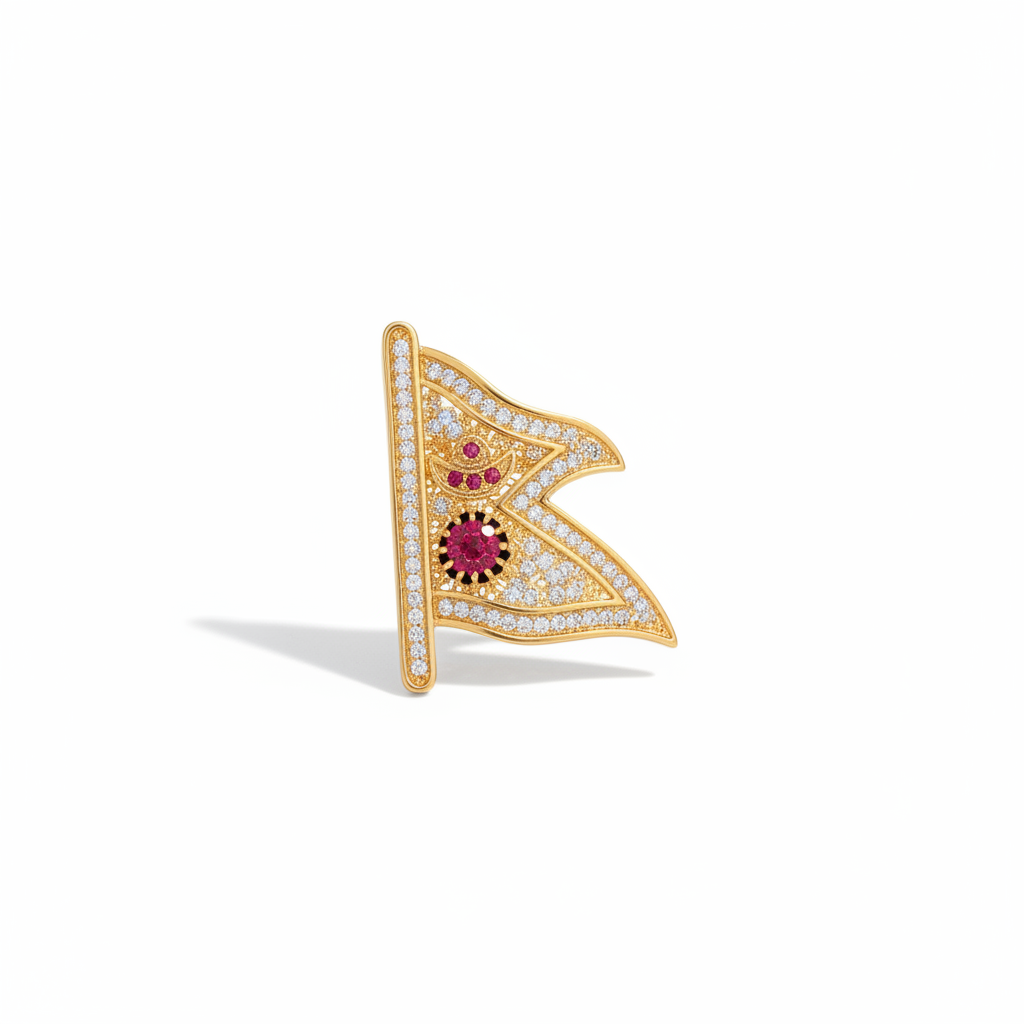 Nepal Flag Gold-Tone Brooch with CZ Gemstone | Patriotic Jewellery